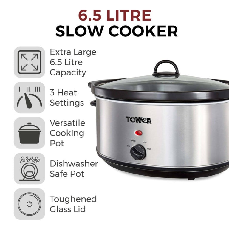 Tower Steel Slow Cooker Stainless 6.5L