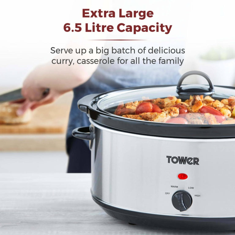 Tower Steel Slow Cooker Stainless 6.5L