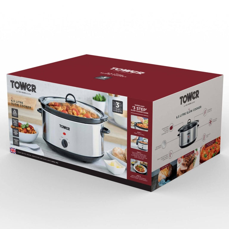 Tower Steel Slow Cooker Stainless 6.5L