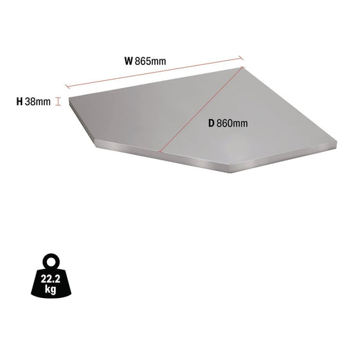 Draper BUNKER Modular Stainless Steel Worktop for Corner Cabinet, 865mm Draper - Town Tools 