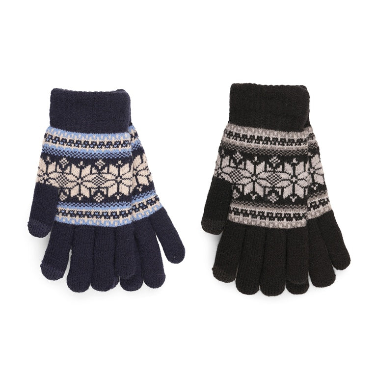 RJM Mens Jacquard Touch Screen Gloves Fur Lining