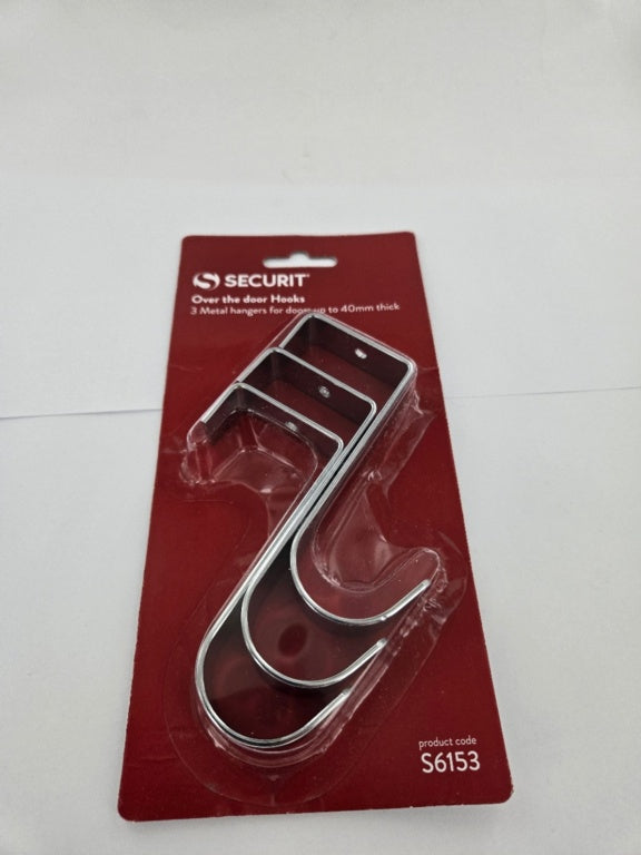 Securit Chrome Plated Overdoor Hooks 3 Pack 85mm
