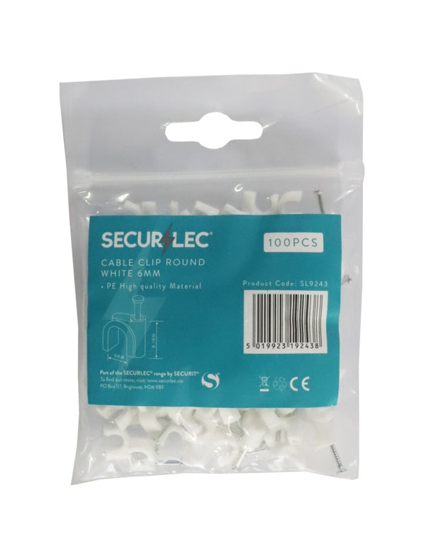 Securlec Cable Clips Round White 6mm 100 Piece