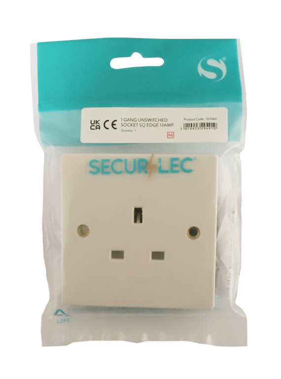 Securlec 1 Gang Unswitched Socket Square Edge
