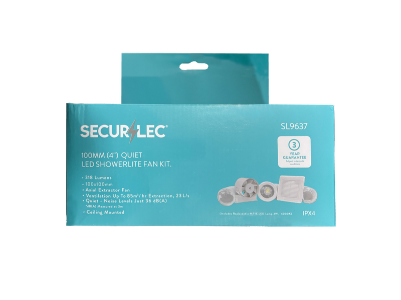 Securlec Quiet LED Showerlite Fan Kit 100mm 4"