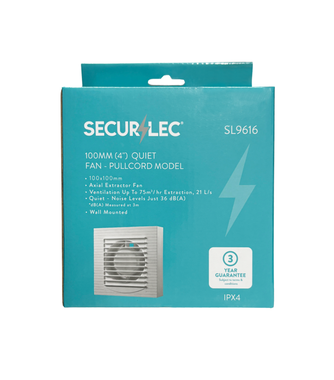 Securlec Quiet Fan Pullcord Model 100mm 4"