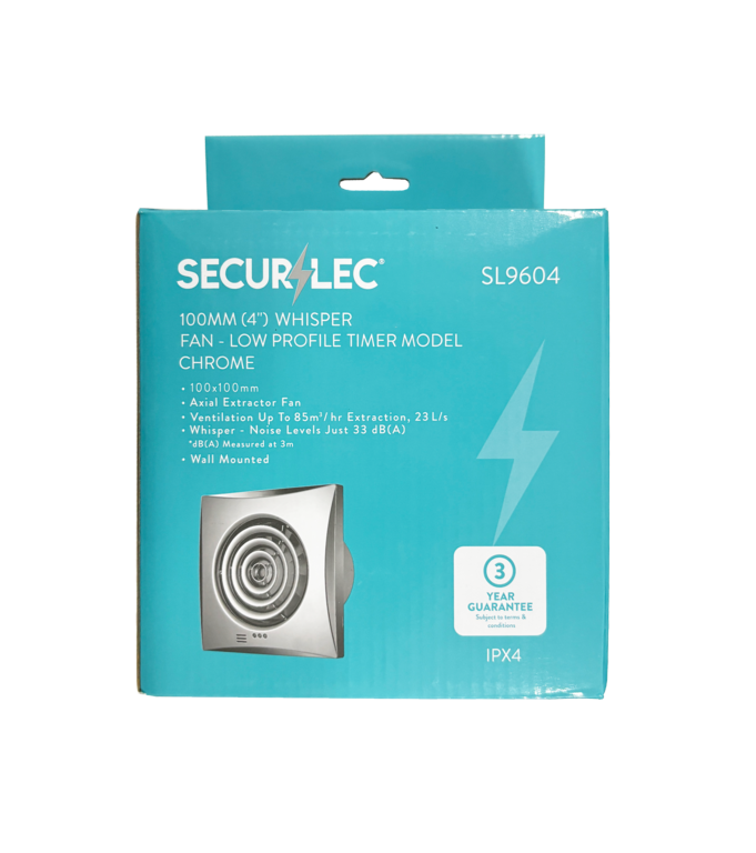 Securlec Whisper Fan Low Profile Timer Model 100mm 4"