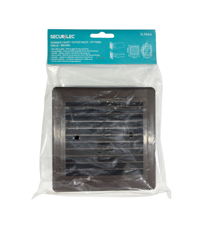 Securlec Inlet/Outlet Multi Fit Fixed Grill Brown 100mm 4"