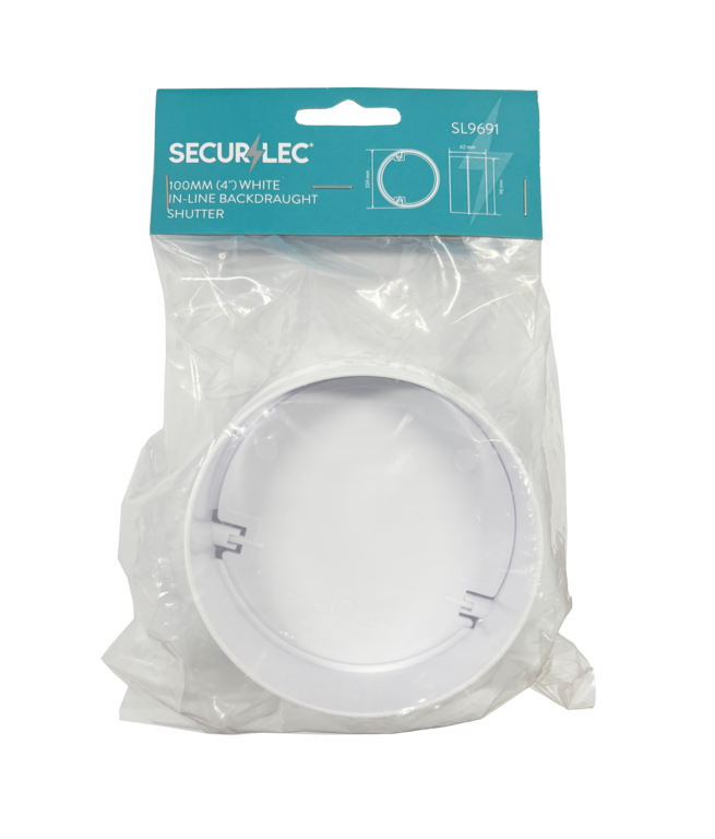 Securlec White Inline Backdraught Shutter 100mm 4"