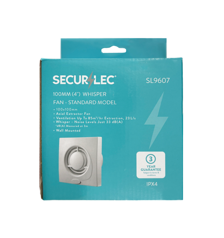 Securlec Whisper Fan Standard Model White 100mm 4"