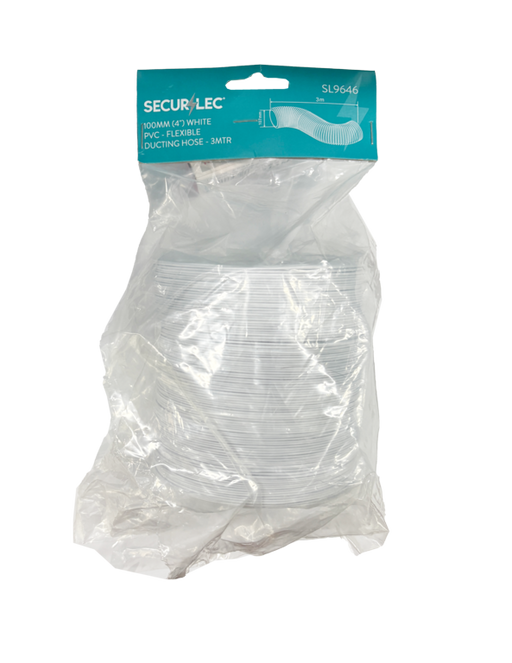 Securlec White PVC Flexible Ducting Hose 3m x 100mm 4"