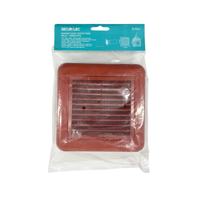 Securlec Inlet/Outlet Multi Fit Fixed Grill Terracotta 100mm 4"