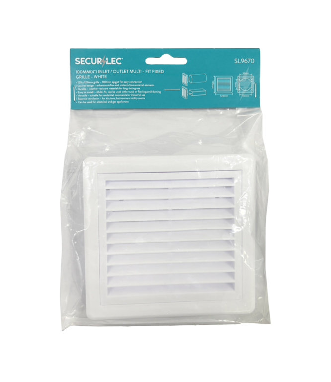 Securlec Inlet/Outlet Multi Fit Fixed Grill White 100mm 4"