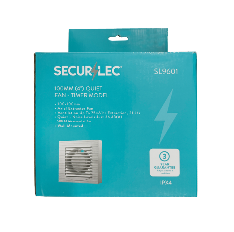 Securlec Quiet Fan Timer Model White 100mm 4"