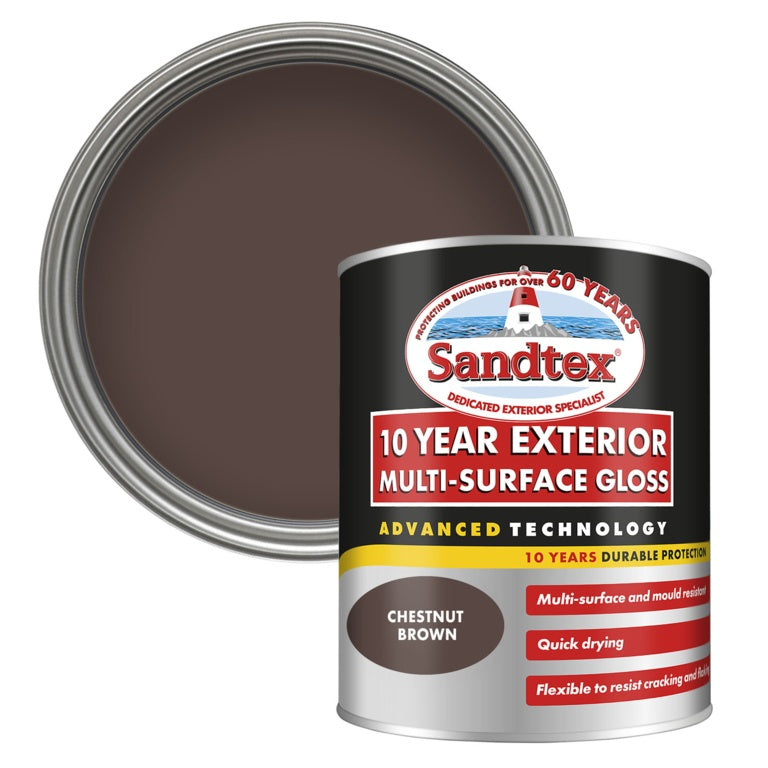 Sandtex 10 Year Exterior Multi Surface Gloss 750ml Chestnut Brown