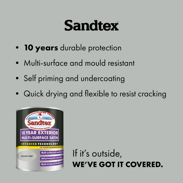 Sandtex 10 Year Exterior Multi Surface Satin 750ml Cloudy Day