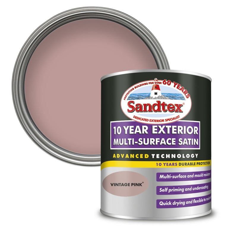 Sandtex 10 Year Exterior Multi Surface Satin 750ml Vintage Pink