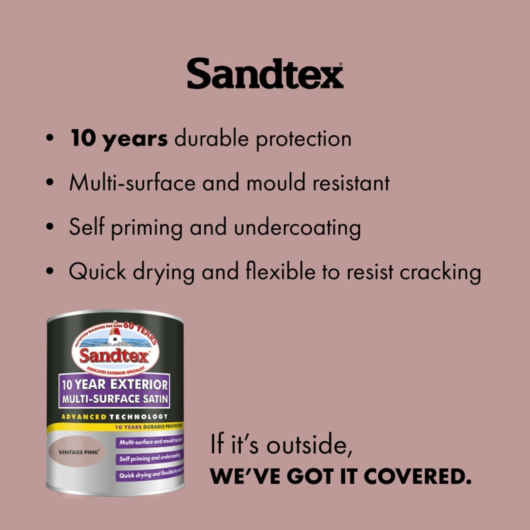 Sandtex 10 Year Exterior Multi Surface Satin 750ml Vintage Pink