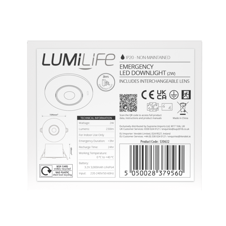 Lumilife Emergency Downlight Spot 2w 230lm 6000k
