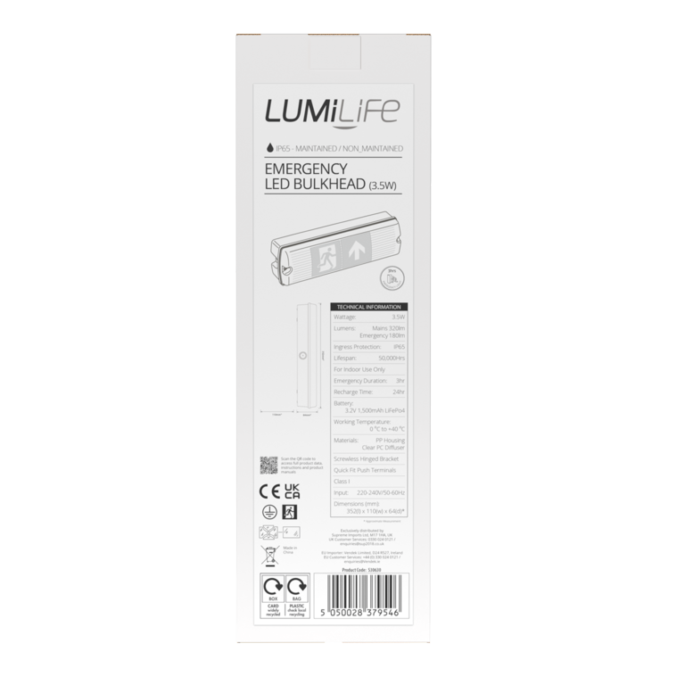 Lumilife Emergency Bulk Head 3w 320lm 6000k