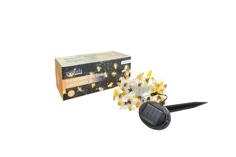 Pagoda Solar Honey Bee String Lights 30 LEDs White