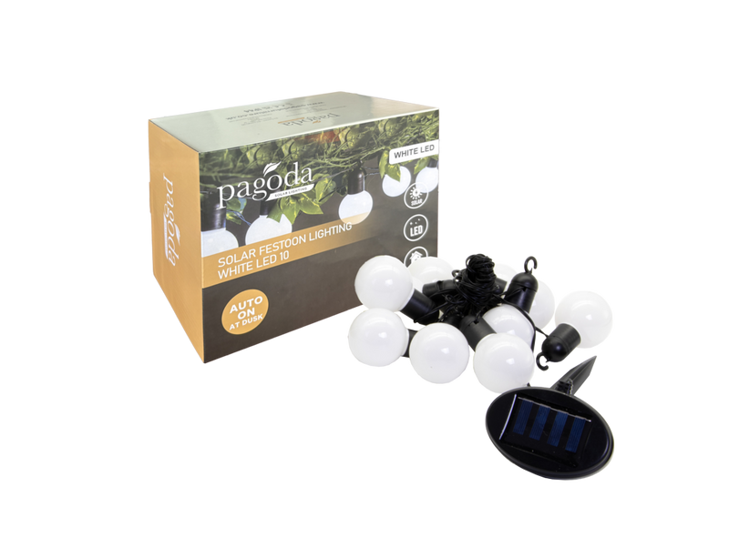 Pagoda Solar Festoon Lighting 10 LEDs White