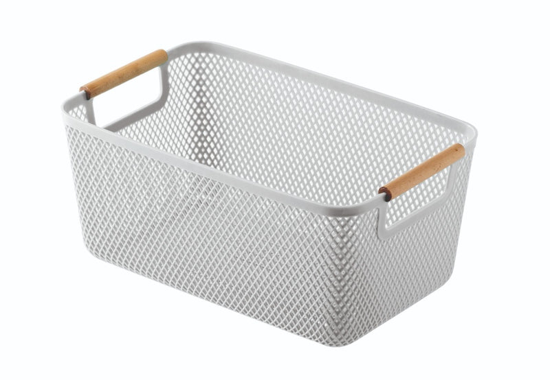 Blue Canyon Large Plastic Storage Basket With Wooden Handles Grey