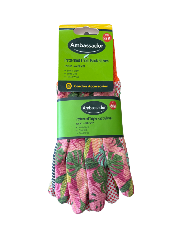 Ambassador Patterned Triple Pack Gloves 8/M