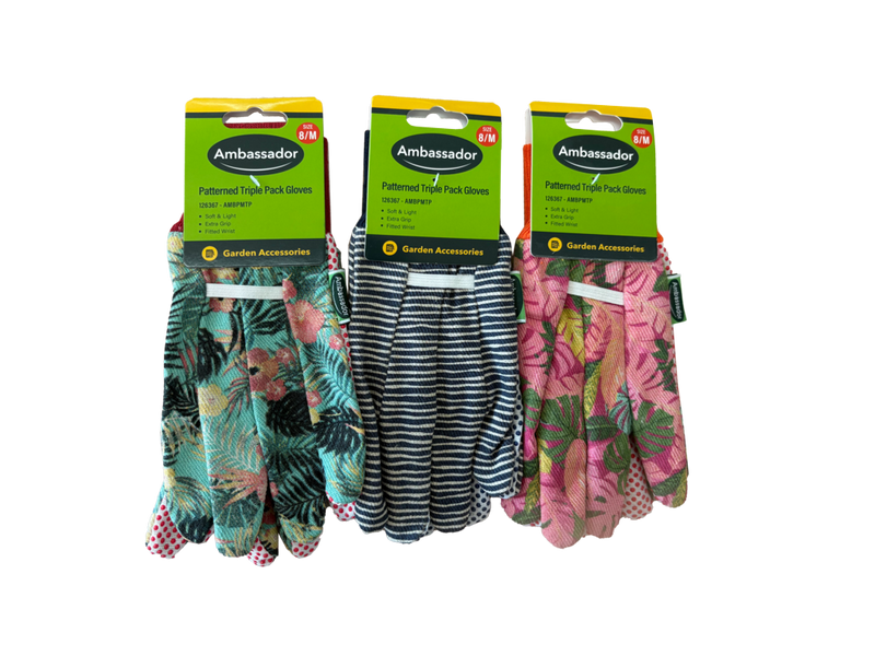 Ambassador Patterned Triple Pack Gloves 8/M