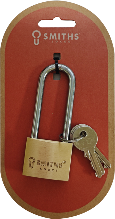Smiths Locks Brass Padlock Long Shackle 40mm