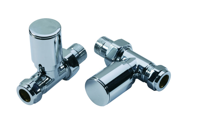 Kartell Modern Chrome Radiator Valve Straight Pair 15mm