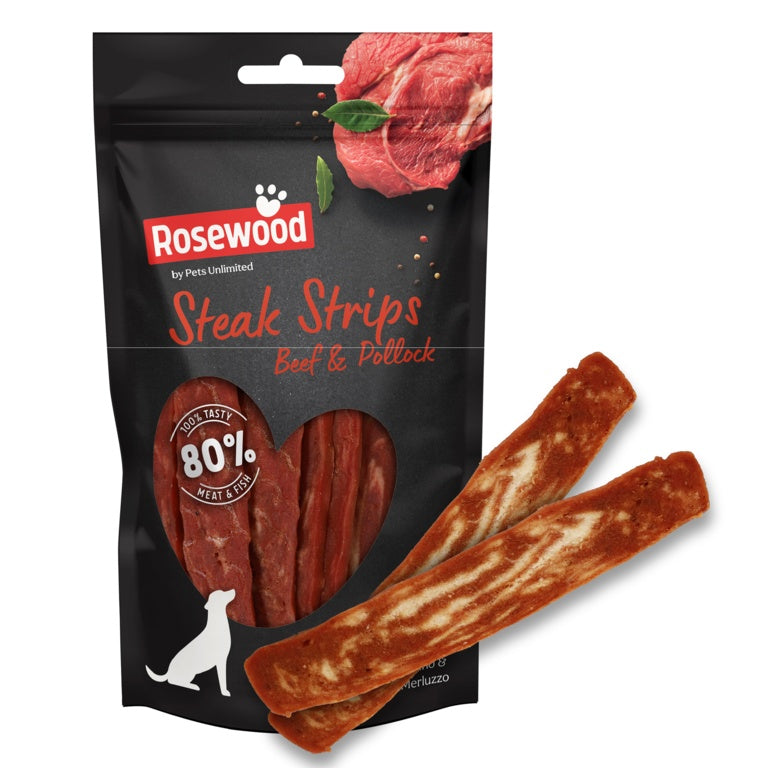ROSEWOOD Steak Strips Beef & Pollock Dog Treats 100g
