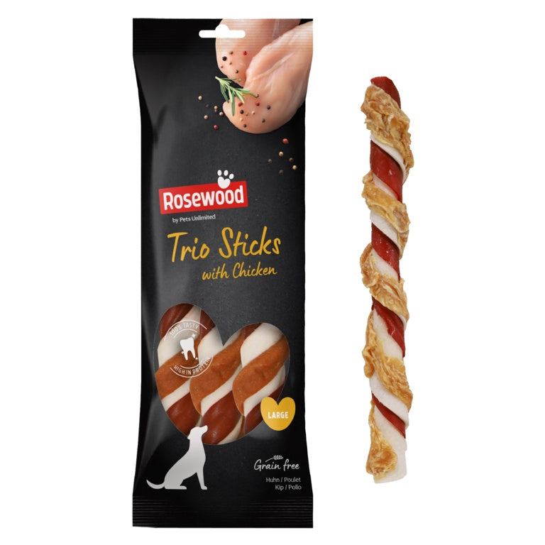 ROSEWOOD Trio Sticks With Chicken Dog Treats Large