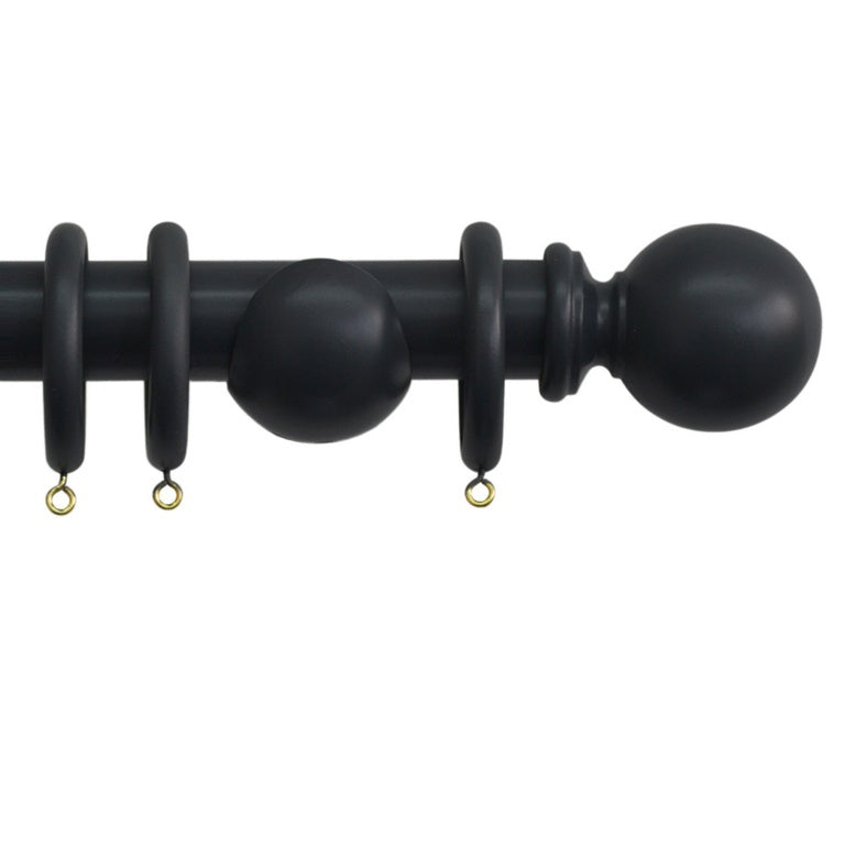 Jones Interiors Shore 35mm Wood Curtain Pole Kit Black 150cm