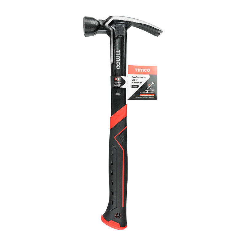 TIMCO Professional Claw Hammer, Straight XL Claw Hammer with Vibration Control and Magnetic Nail Starter