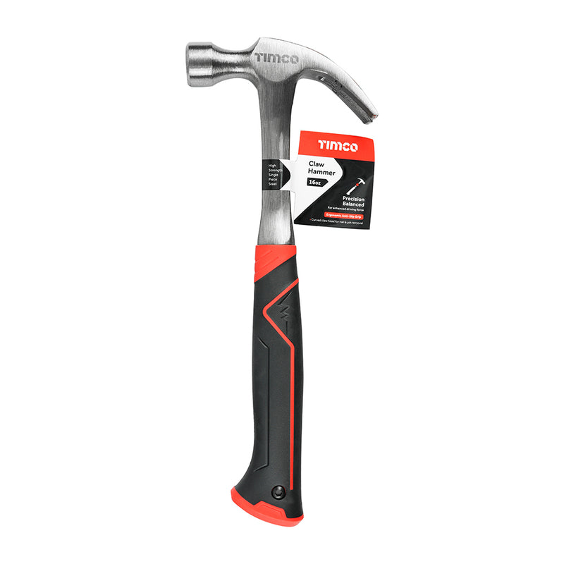 TIMCO One Piece Claw Hammer, Curved Single Piece High Strength Anti-Shock Smooth Face Hammer
