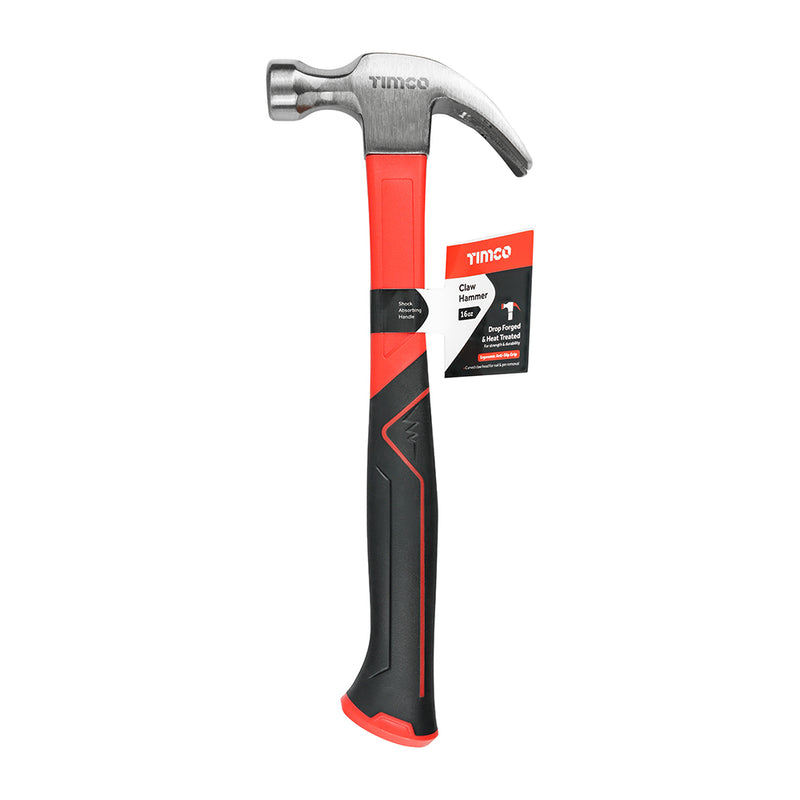 TIMCO Fibreglass Claw Hammer, Curved Single Piece High Strength Anti-Shock Smooth Face Hammer