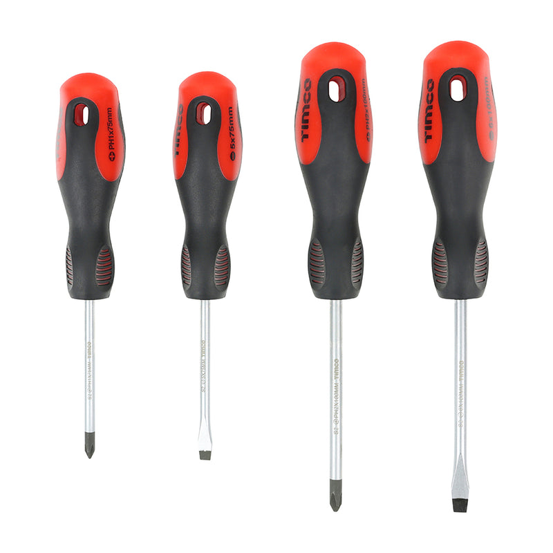 TIMCO Screwdriver Set, Slotted and Phillips Screwdrivers with Magnetic Tips, Ergonomic Anti-Slip Handles — Box