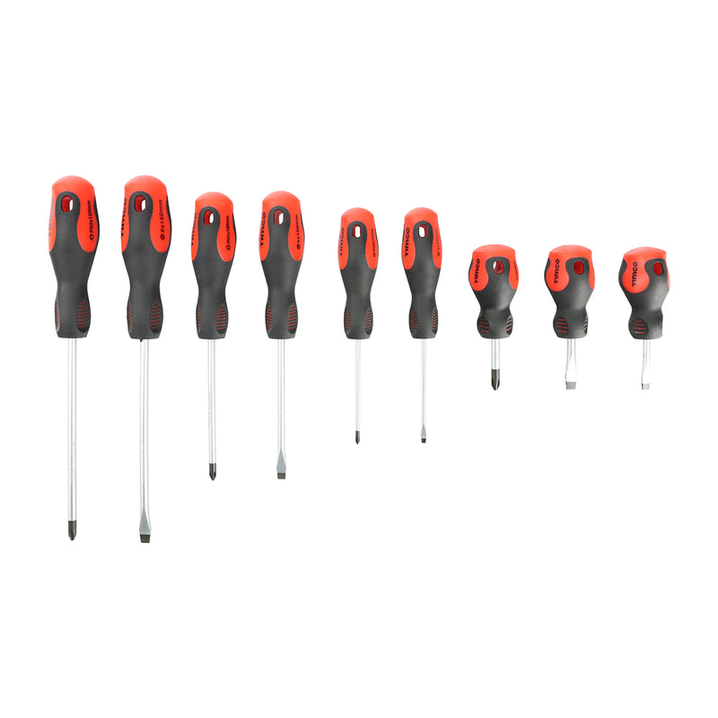 TIMCO Screwdriver Set, Slotted and Phillips Screwdrivers with Magnetic Tips, Ergonomic Anti-Slip Handles in a Hard Carry Case — Case
