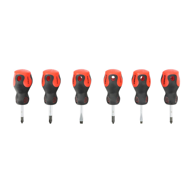 TIMCO Stubby Screwdriver Set, Slotted, Phillips and Pozi Drive Screwdrivers with Magnetic Tips, Ergonomic Anti-Slip Handle
