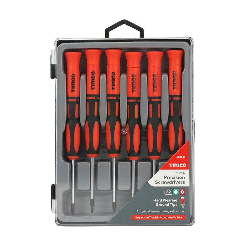 TIMCO Precision Screwdriver Set, Slotted and Phillips Screwdrivers with Magnetic Tips, Ergonomic Anti-Slip Handle