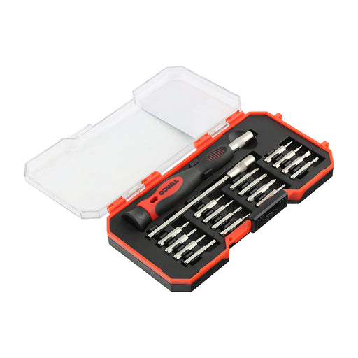 TIMCO Precision Srewdriver and Bit Set, Premium Soft Grip Handle with Interchangable Driver Bits for Multiple Intricate Fastener Applications in a Hard Plastic Case
