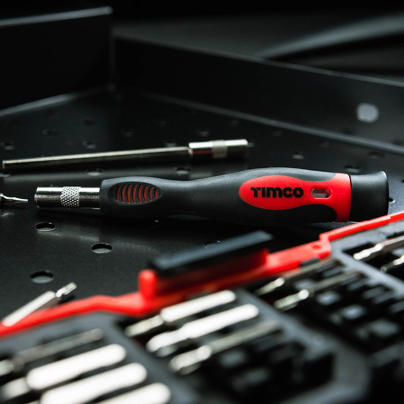 TIMCO Precision Srewdriver and Bit Set, Premium Soft Grip Handle with Interchangable Driver Bits for Multiple Intricate Fastener Applications in a Hard Plastic Case