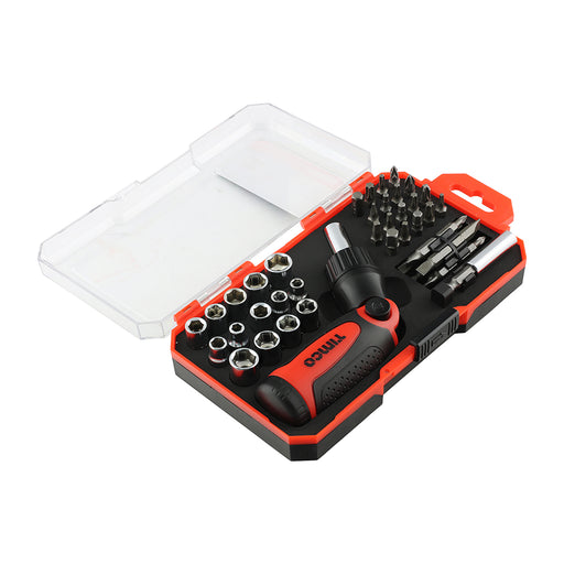 TIMCO Ratcheting Screwdriver & Bit Set, Anti-Slip Handle with Long Lasting Ratcheting Mechanism with Assorted Driver Bits and Sockets