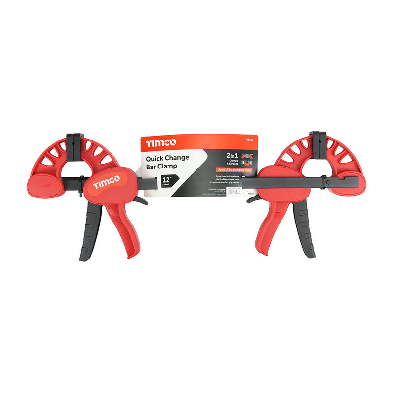 TIMCO Quick Change Bar Clamp, Two Piece Set, Heavy Duty 135kg Quick Release Woodworking Clamp, One Handed Clamp - / 300mm Clamping Capacity