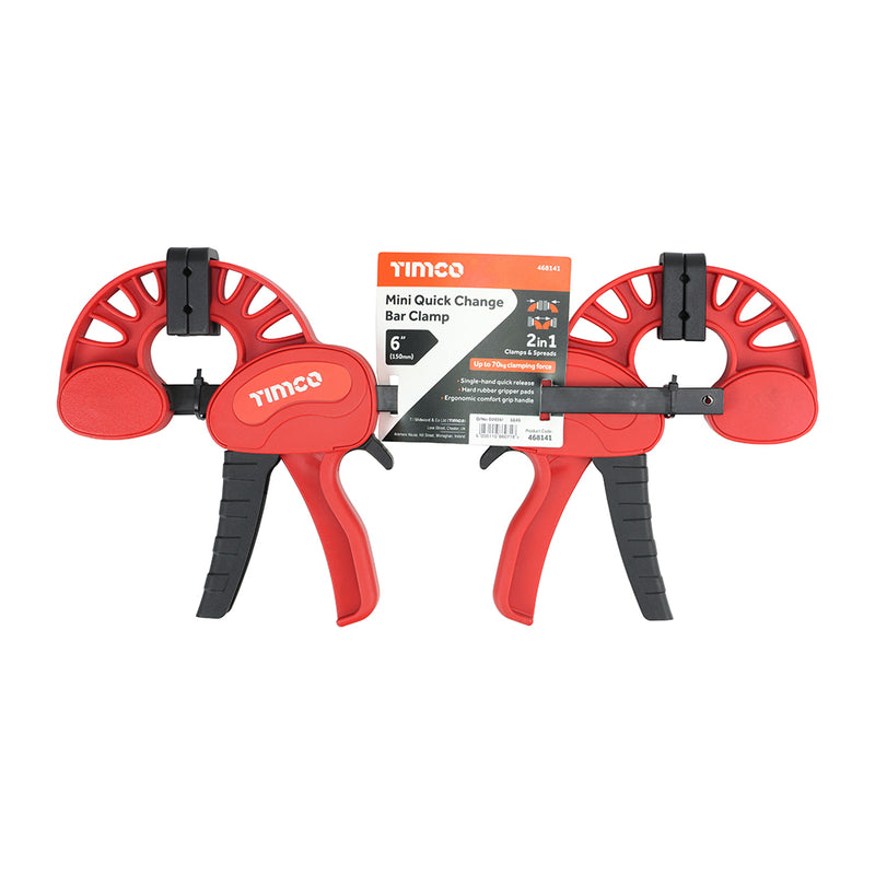TIMCO Mini Quick Change Bar Clamp, Two Piece Set, Medium Duty 70kg Quick Release Woodworking Clamp, One Handed Clamp - / 150mm Clamping Capacity