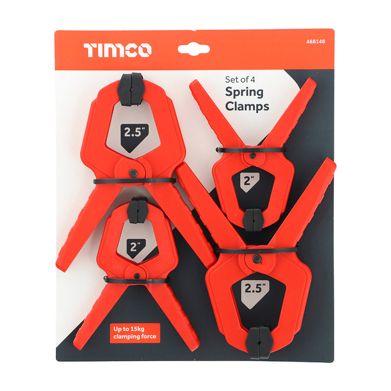 TIMCO Spring Clamp Set, Four Piece Multi-Purpose Heavy Duty Woodworking Clamps, Tarpaulin, Sheeting and Netting Tie Back