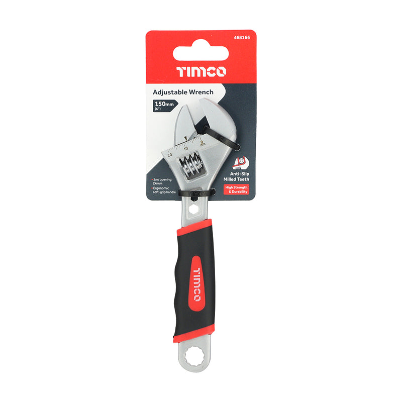 TIMCO Adjustable Wrench with Soft Grip Handle, Grips 0 - 24mm - / 150mm