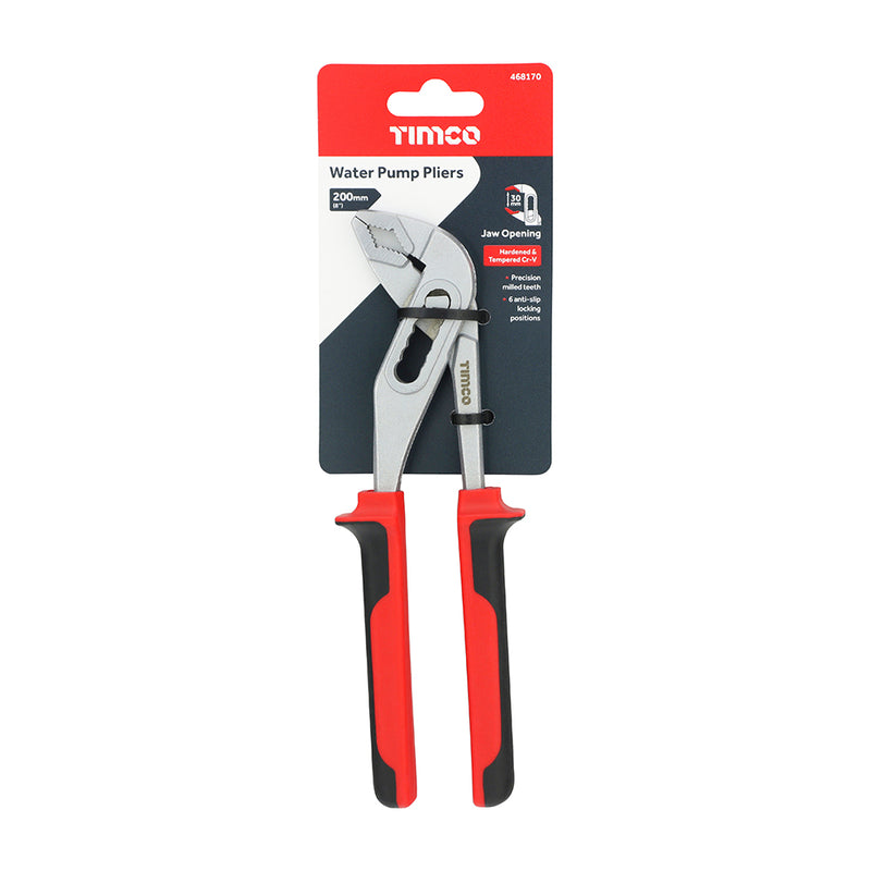 TIMCO Water Pump Pliers with Adjustable Anti-Slip Jaws and Soft-Grip Handles - / 200mm