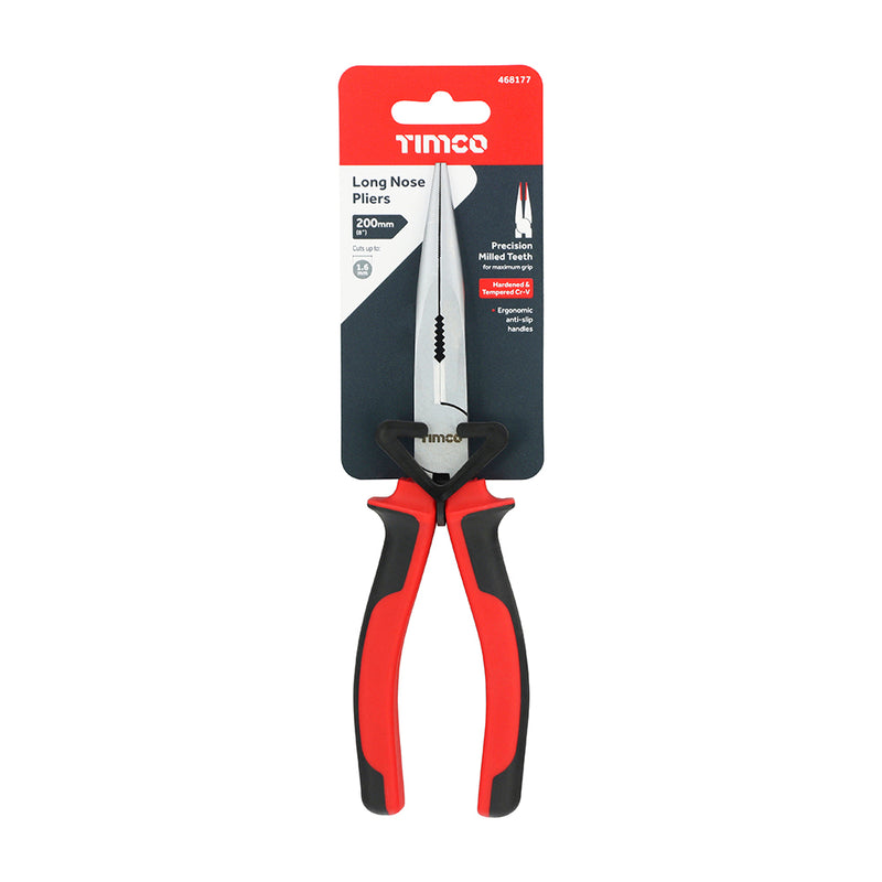 TIMCO Long Nose Pliers, Multi-purpose Long Nose Grips & Cutters with Soft Grip Handles - / 200mm